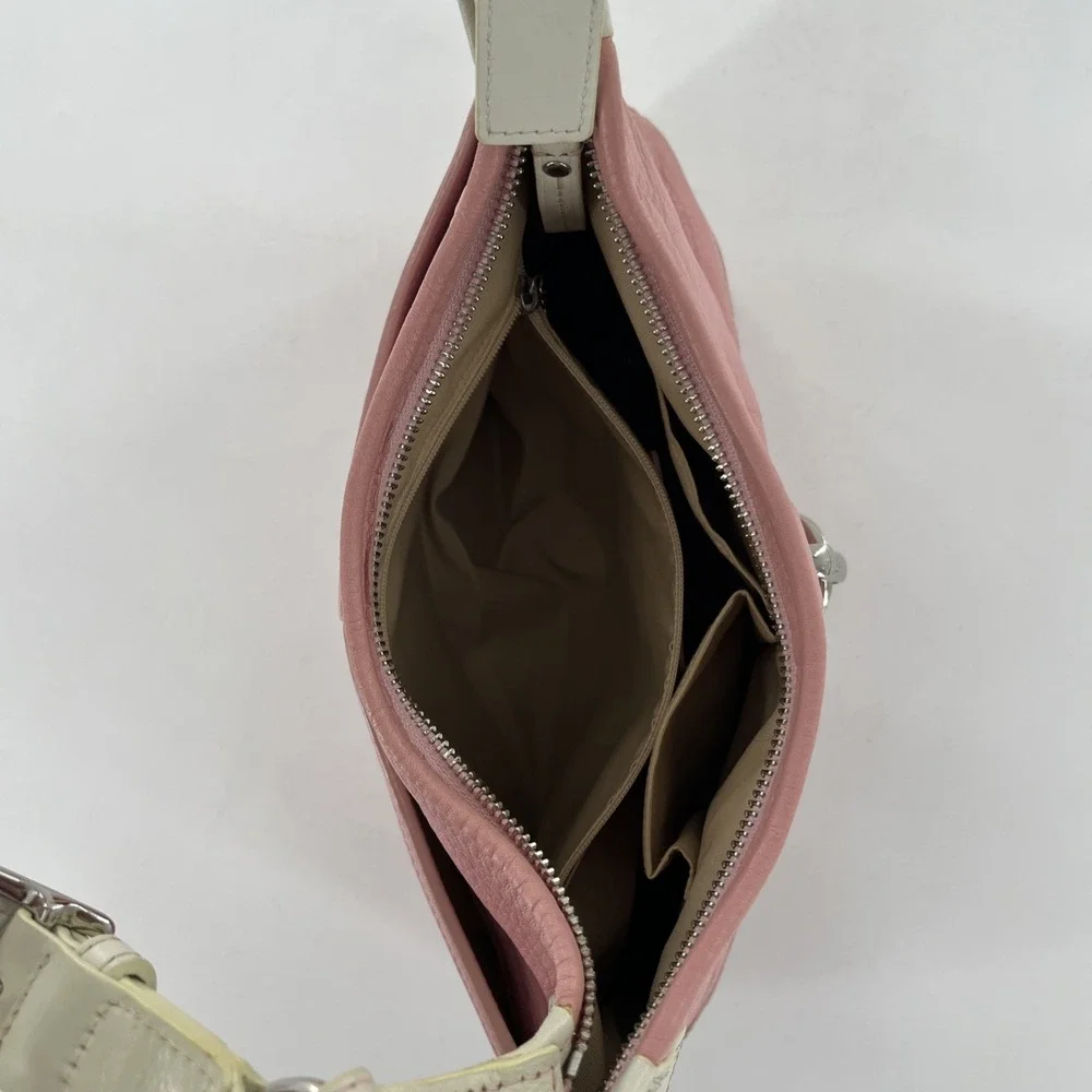 Retired Coach Hobo Bag Pebble Leather Petal Barbie Gum Pink White Colorblock
